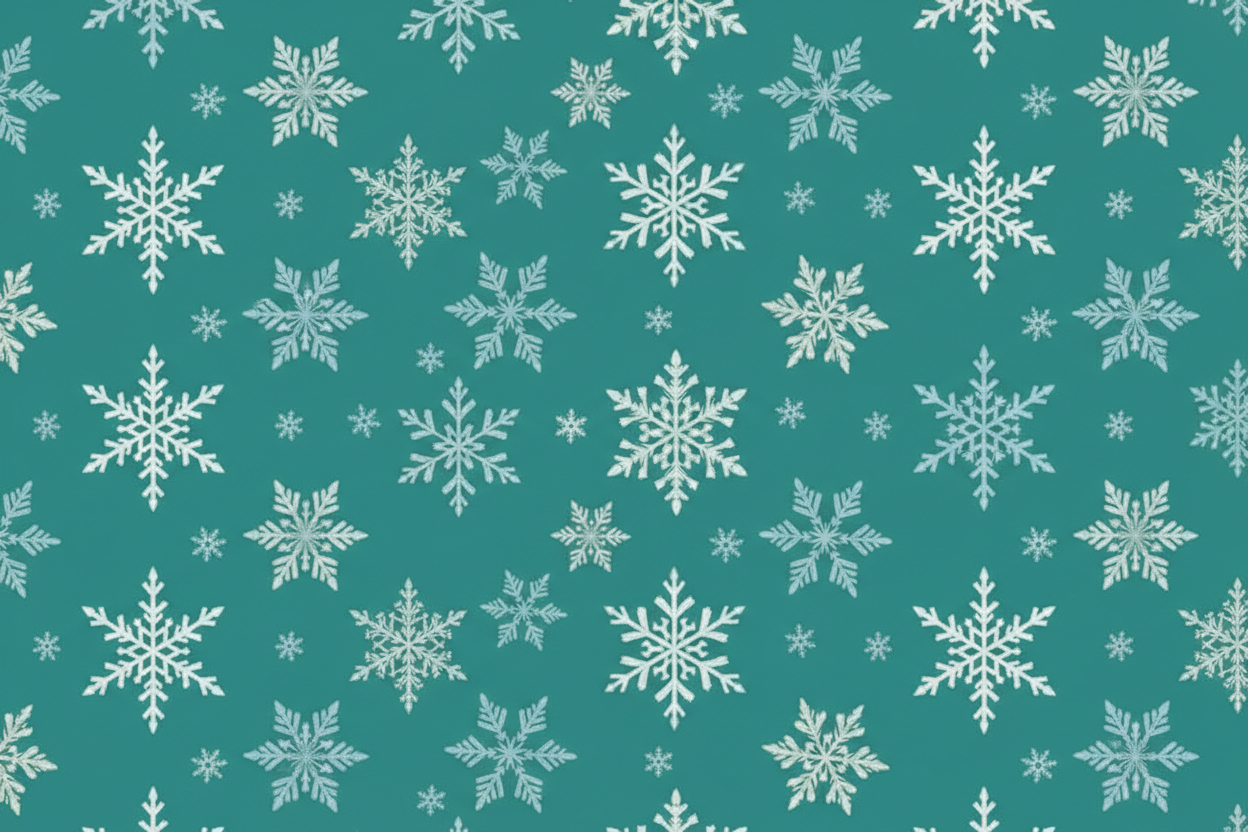 Pacamara kleur #008F70 als achtergrond met daarop een patroon met sneeuwvlokken, als achtergrond voor de winterkoffie